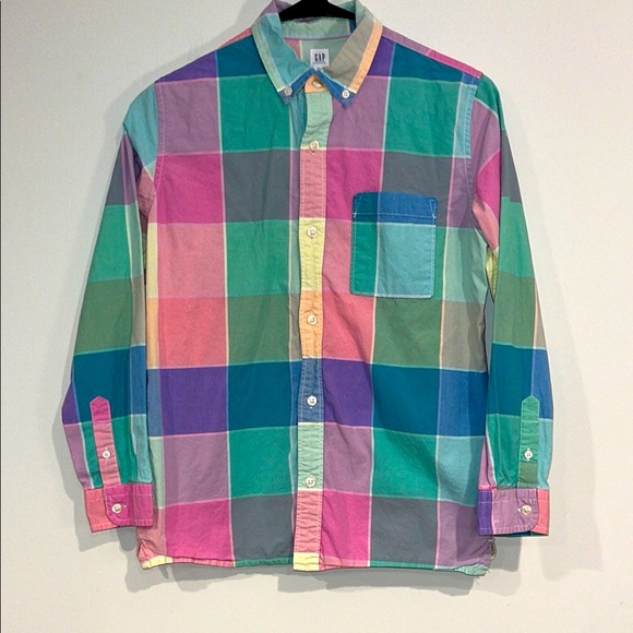 GAP Other - GAP KIDS Youth Boys Pastel Plaid Casual Button Down Shirt Long Sleeve Cotton EUC